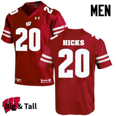 Men's Wisconsin Badgers NCAA #20 Faion Hicks Red Authentic Under Armour Big & Tall Stitched College Football Jersey KI31R25WP